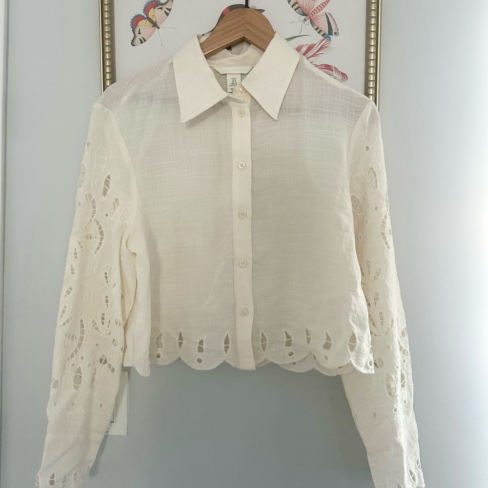 H&M Cream Lace Button-Down Shirt